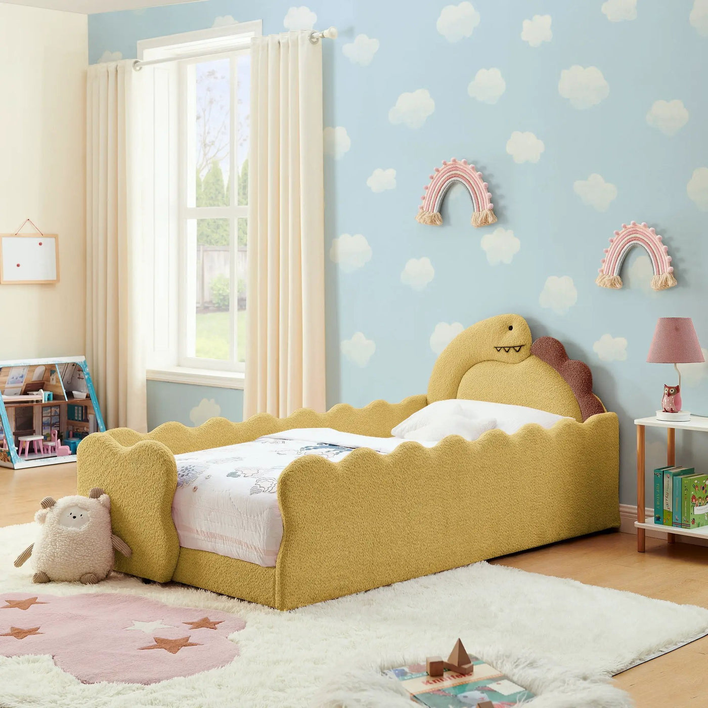 Cute Dinosaur Shaped Bed With Safety Guardrail, Toddler Frame by HouseOfZazla