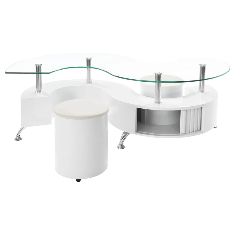 Buckley 3-piece Coffee Table and Stools Set White High Gloss by Unique Piece Furniture