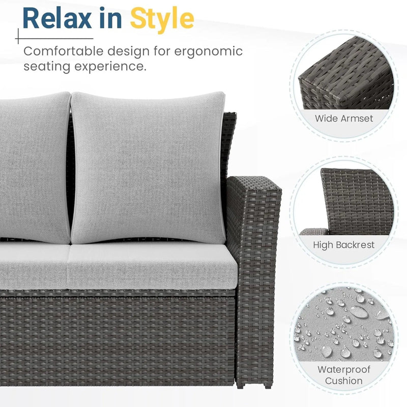 All-Weather Wicker 3 Seat Patio Sofa With Thick Cushions by HouseOfZazla