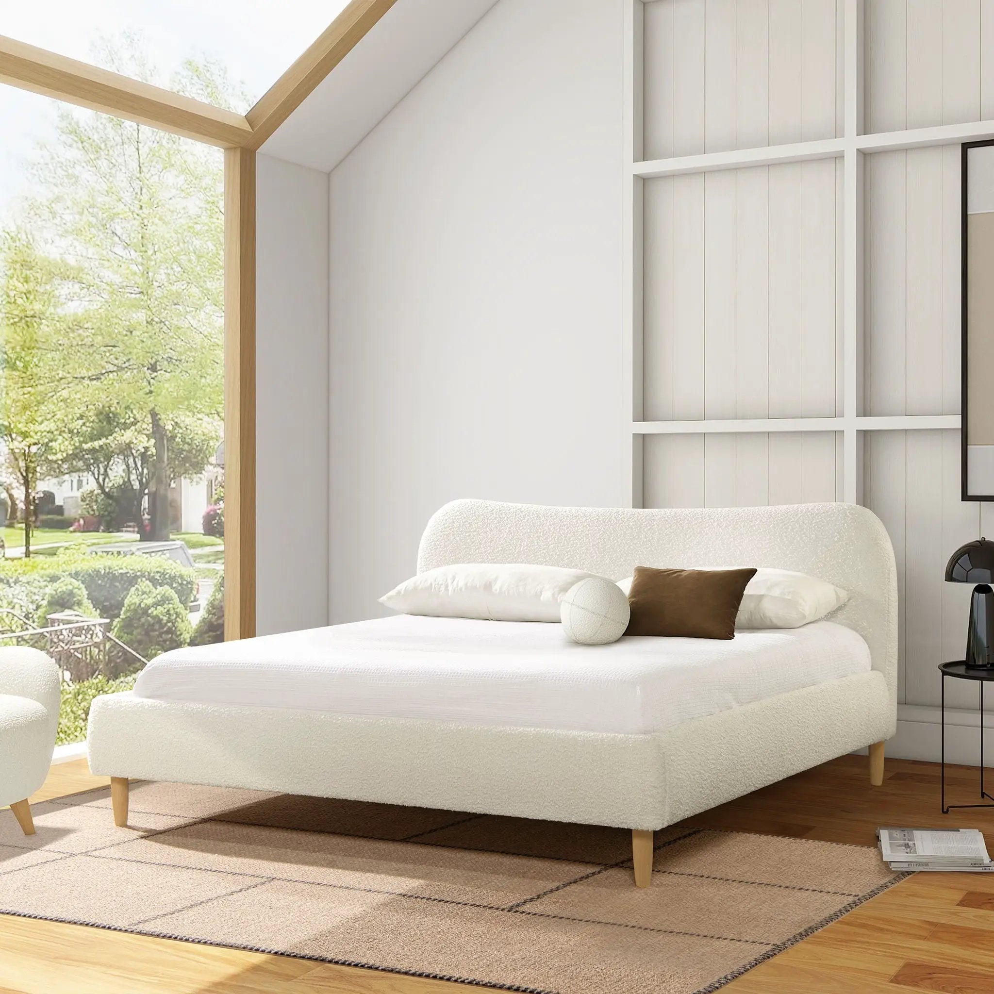 Roman - Curved Headboard Upholstered Platform Bed by HouseOfZazla