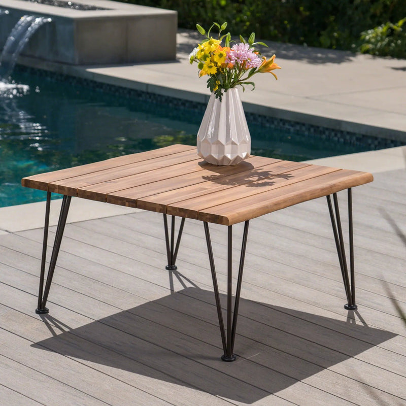 Outdoor Coffee Table With Slat Top And Metal Legs - Teak by HouseOfZazla