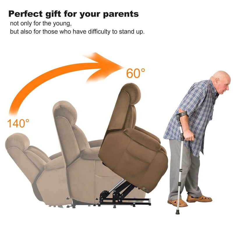 Lift Chair Recliner Power Remote Control Recliner Sofa Relax Soft Chair Anti - Skid Australia Cashmere Fabric Furniture Living Room - Brown by HouseOfZazla