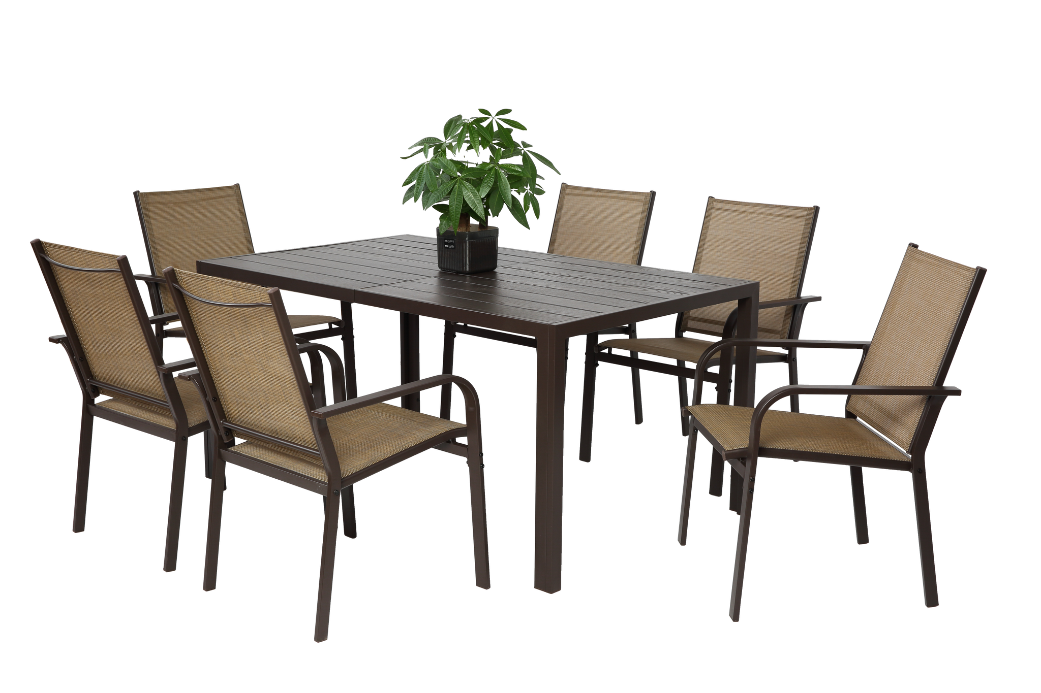 7 Pieces Patio Dining Set with Rectangular Table and 6 Textilene Chairs by HouseOfZazla
