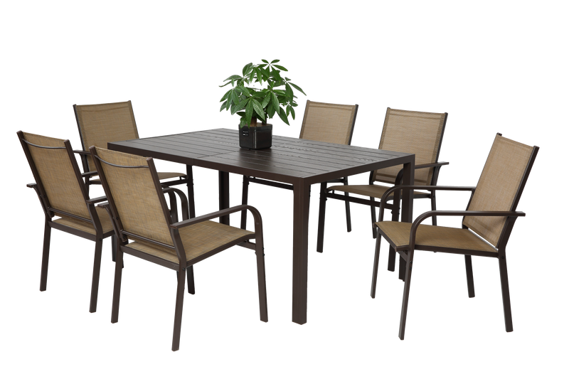 7 Pieces Patio Dining Set with Rectangular Table and 6 Textilene Chairs by HouseOfZazla
