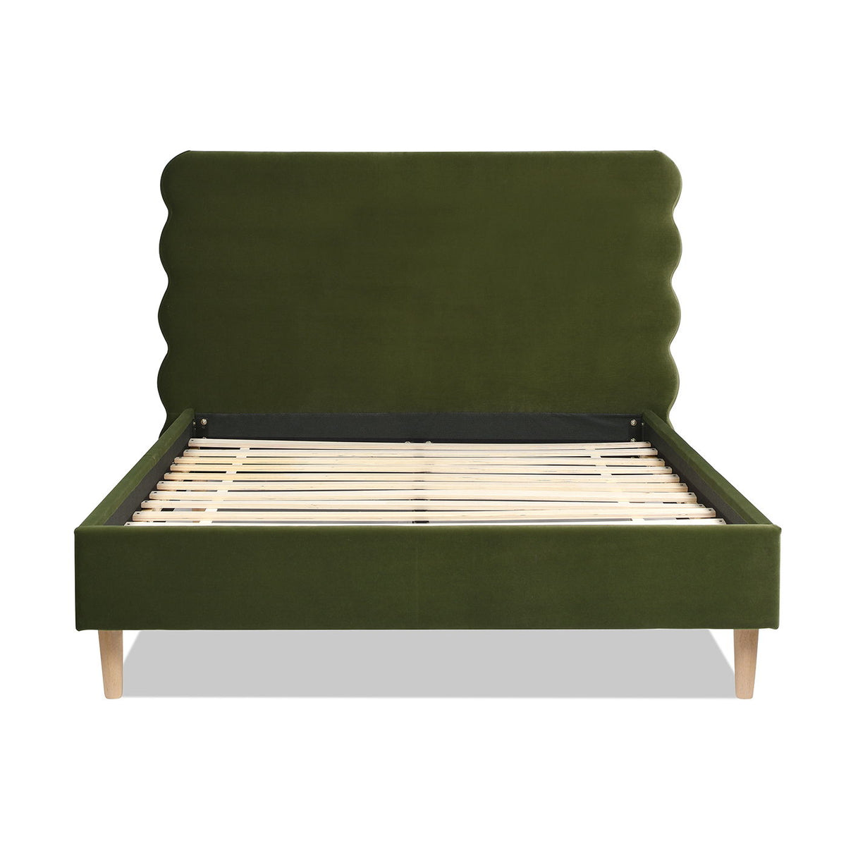 Modern Wavy Headboard Platform Bed with Upholstered Frame - White or Dark Green, photo 12 of 30