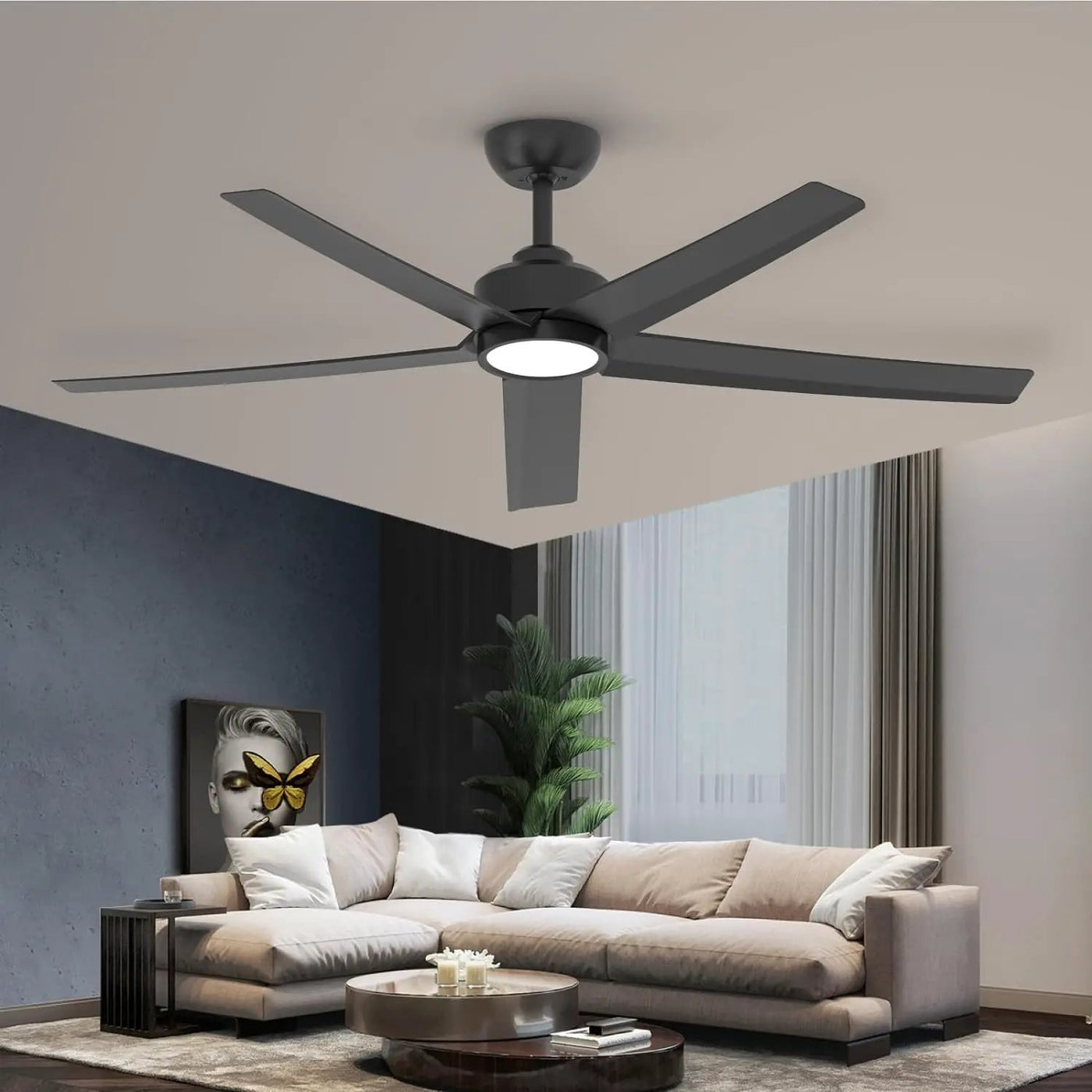 52 Inch Ceiling Fans with Lights, Large Air Volume Ceiling Fans with Reversible Quiet DC Motor and Remote by HouseOfZazla