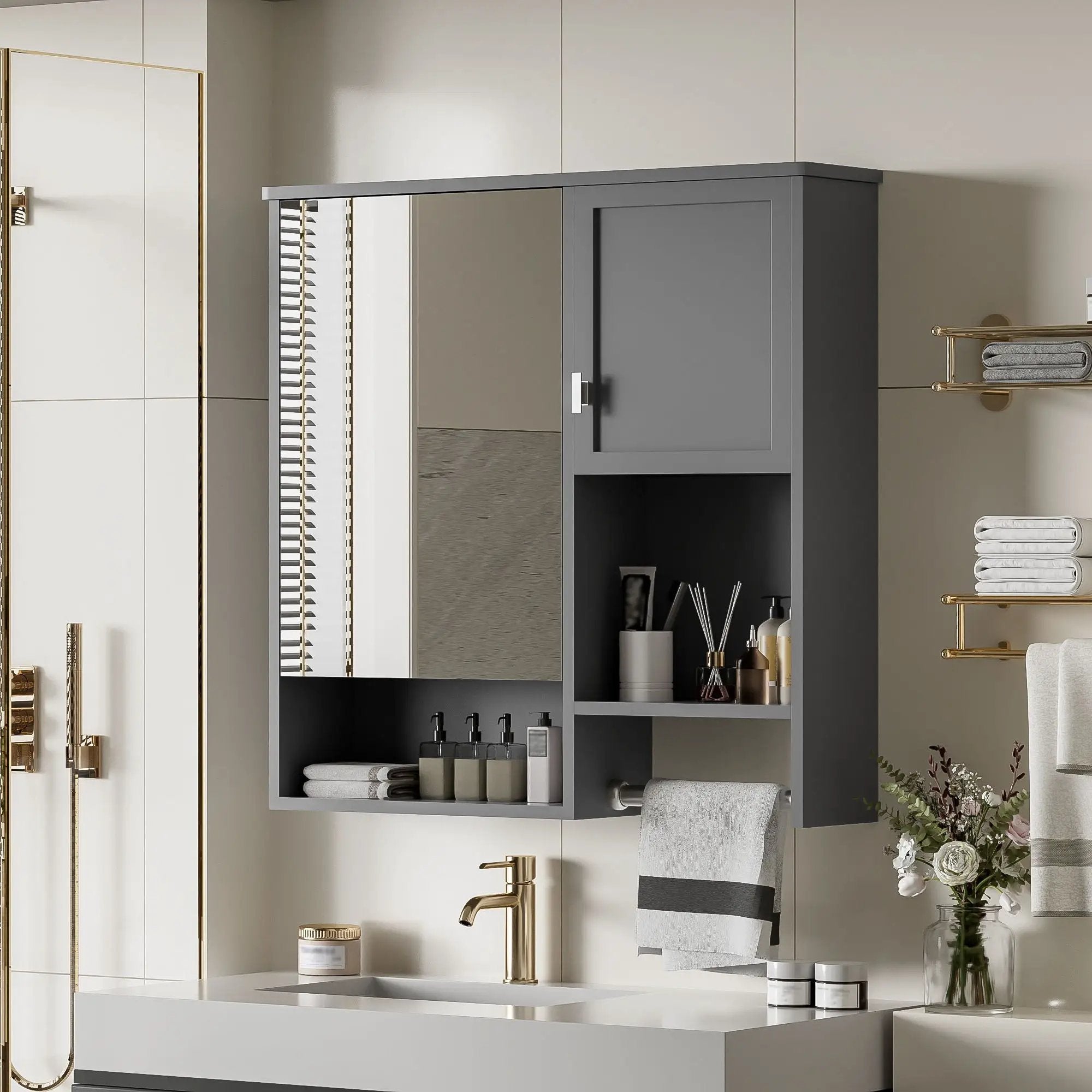 Modern Wall Mounted Bathroom Medicine Cabinet, Bathroom Wall Storage Cabinet With Mirror by HouseOfZazla