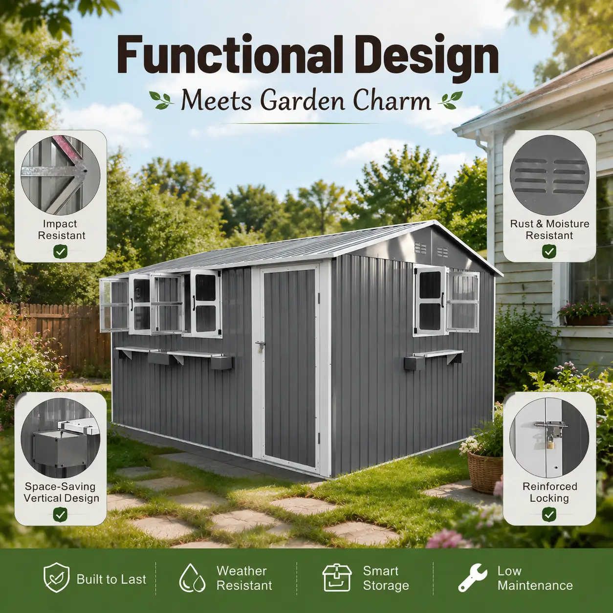 12x10 FT Outdoor Metal Storage Shed by HouseOfZazla