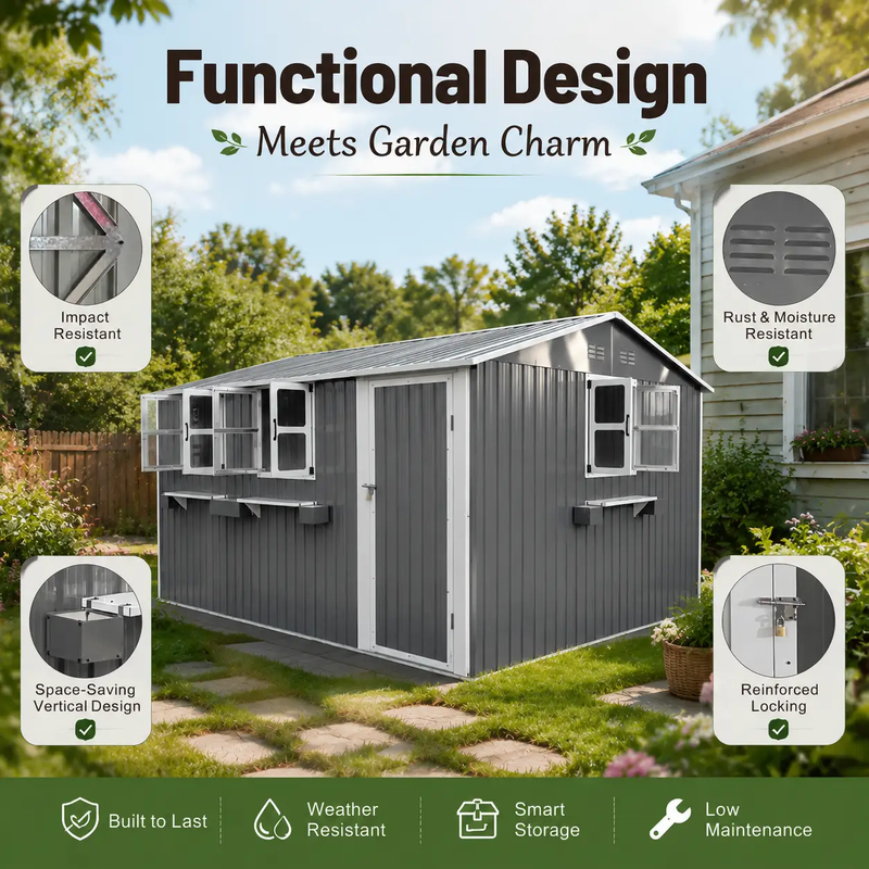 12x10 FT Outdoor Metal Storage Shed by HouseOfZazla