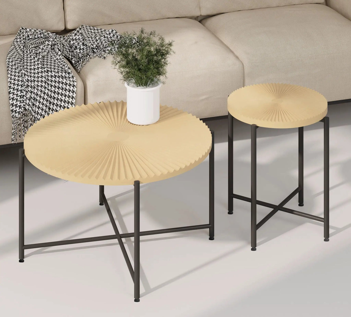 Radial - Pattern Coffee And End Table Set Waterproof Cover, Distressed Cylindrical Design (Set of 2) by Unique Piece Furniture