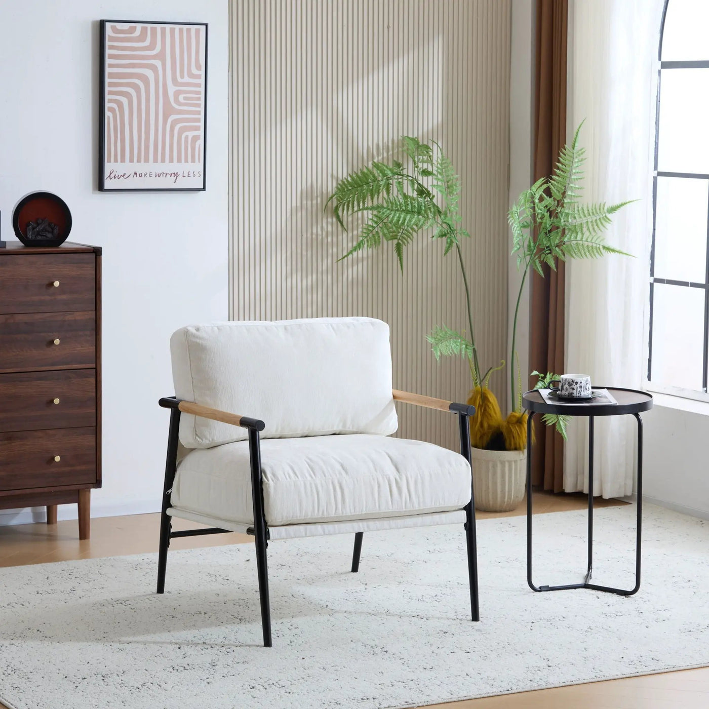 Modern Accent Chair With Plush Cushions and Wooden Armrests by HouseOfZazla