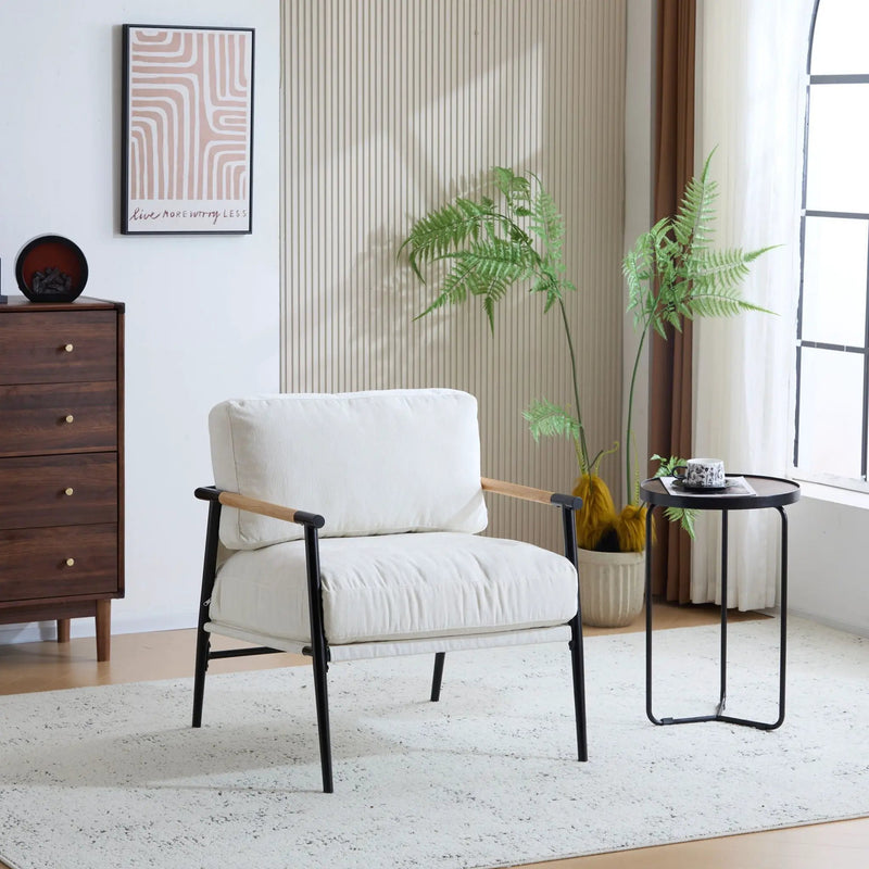 Modern Accent Chair With Plush Cushions and Wooden Armrests by HouseOfZazla