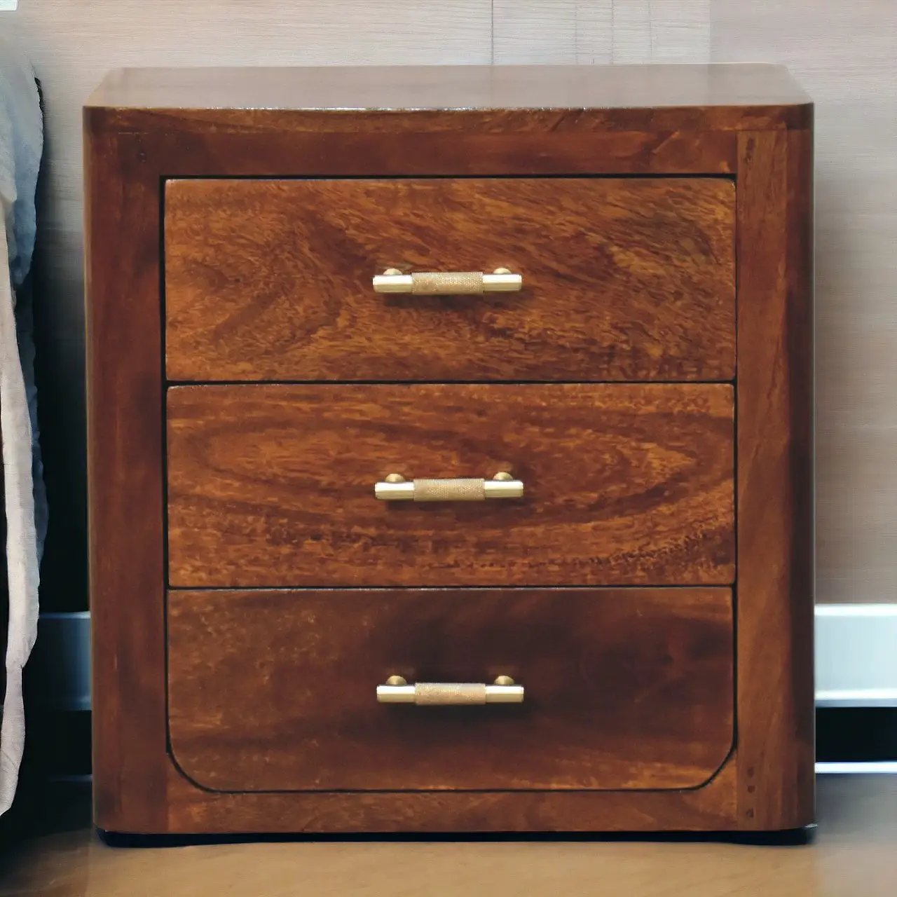 Luca Chestnut Nightstand With 3 Drawers by HouseOfZazla