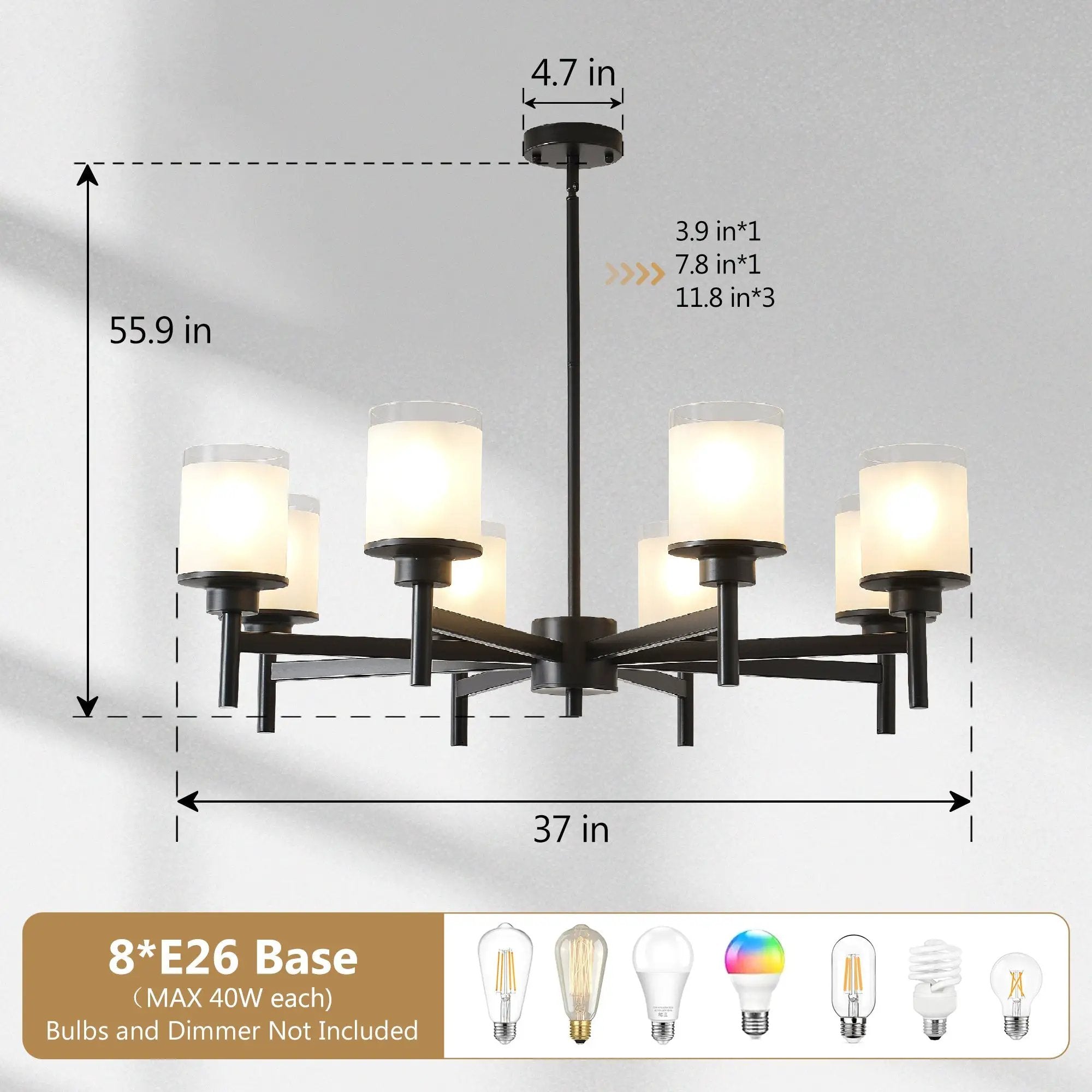 8-Light Frosted Glass Farmhouse Chandelier by HouseOfZazla