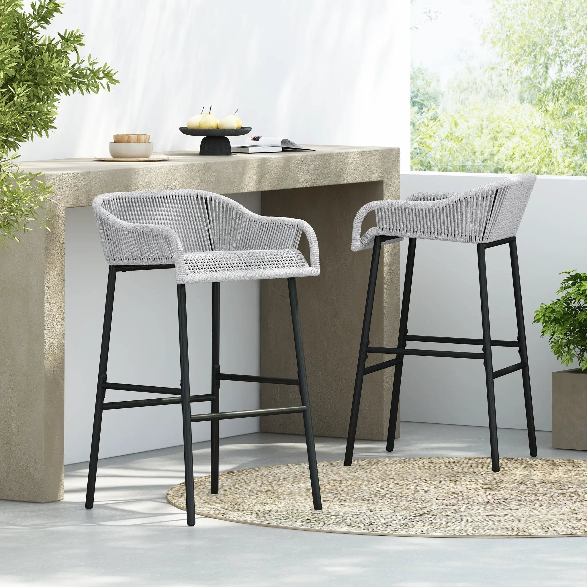 La Push Outdoor Patio Light Gray Rope Bar Stool, Set of 2 by HouseOfZazla