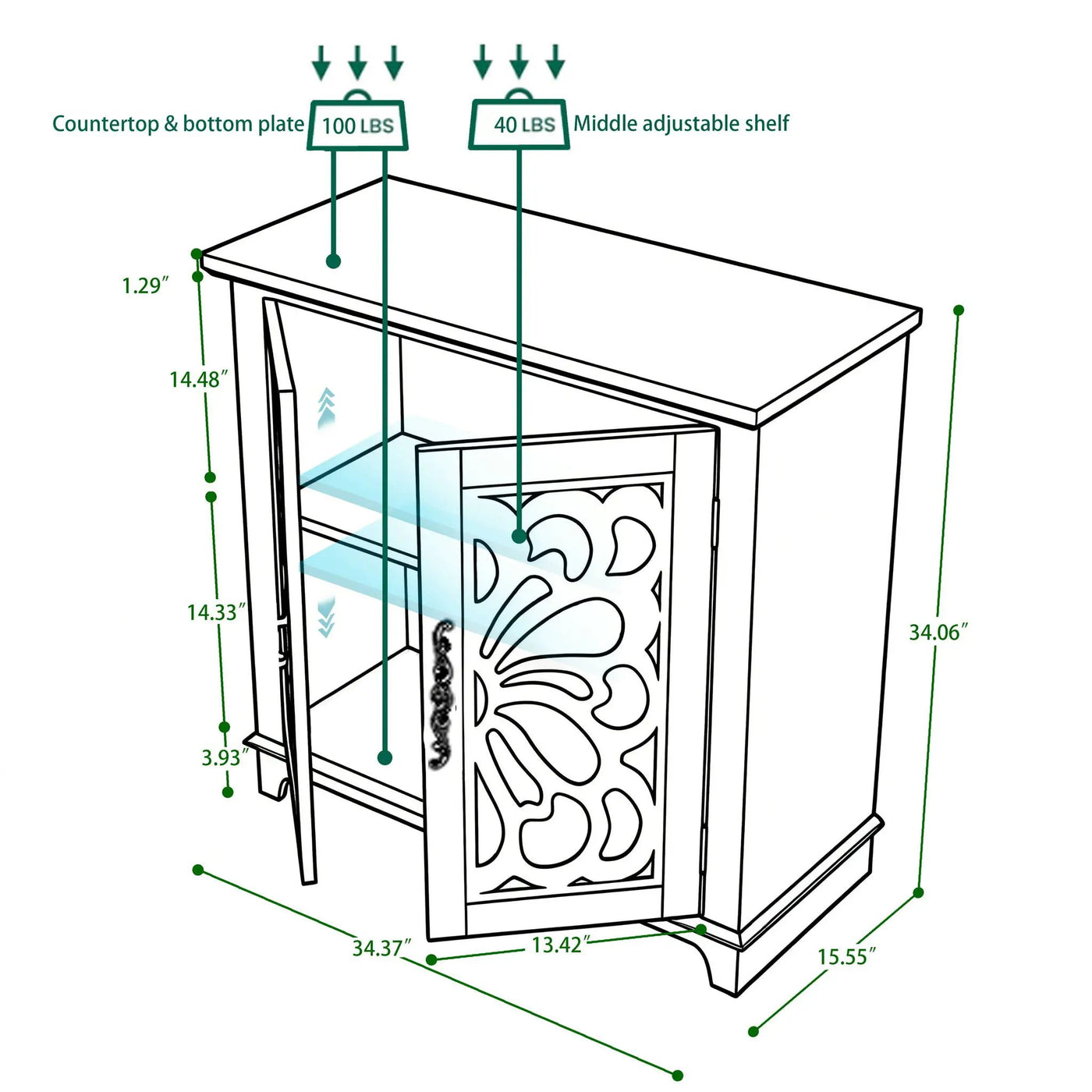 Elegant Sideboard With 2 Acrylic Mirrored Doors, Adjustable Shelf Storage by HouseOfZazla