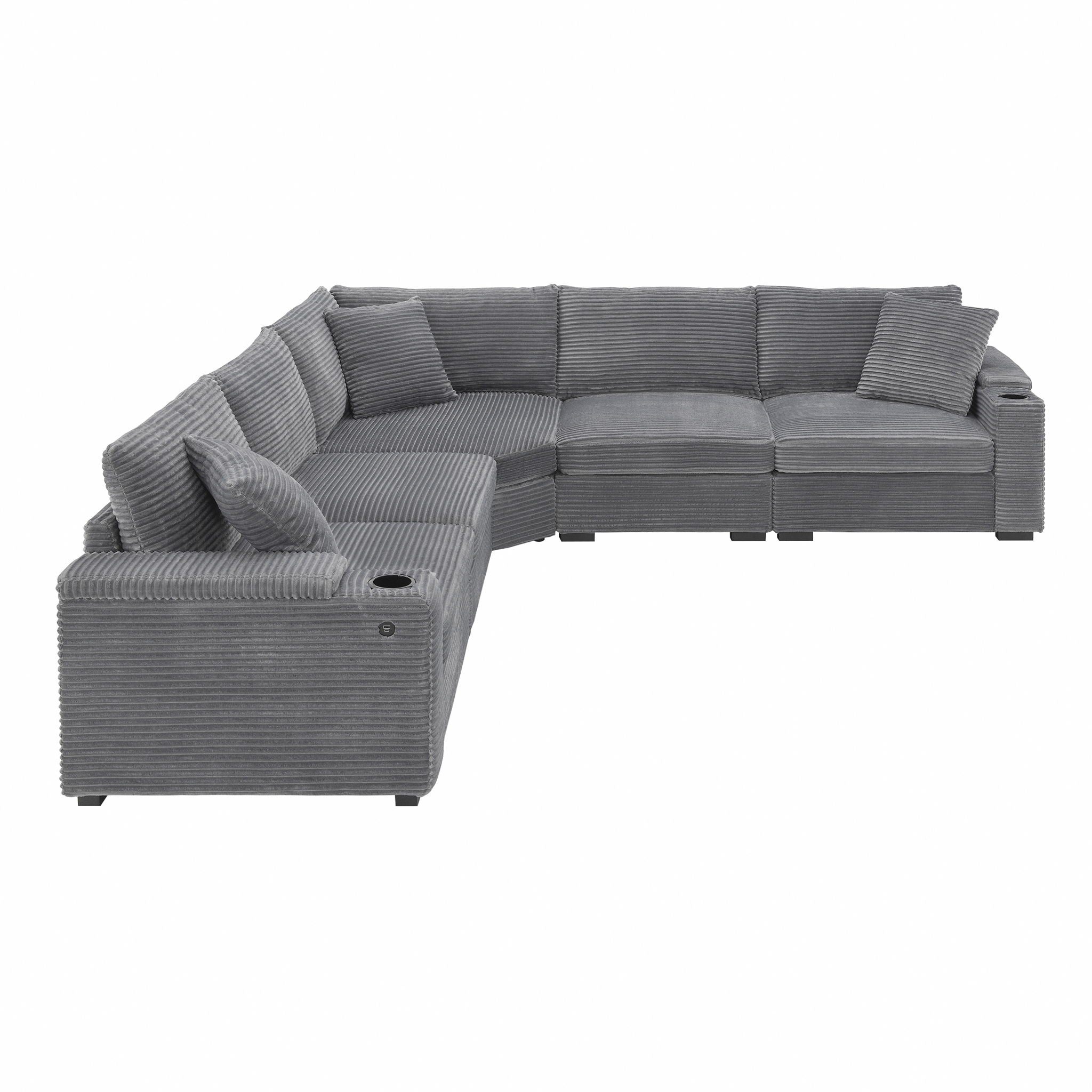 Convertible L Shaped Sectional Corner Couch With Armrest Storage Cup Holders USB Charger, Irregular Corner Oversized Comfy Modular Sofa by HouseOfZazla