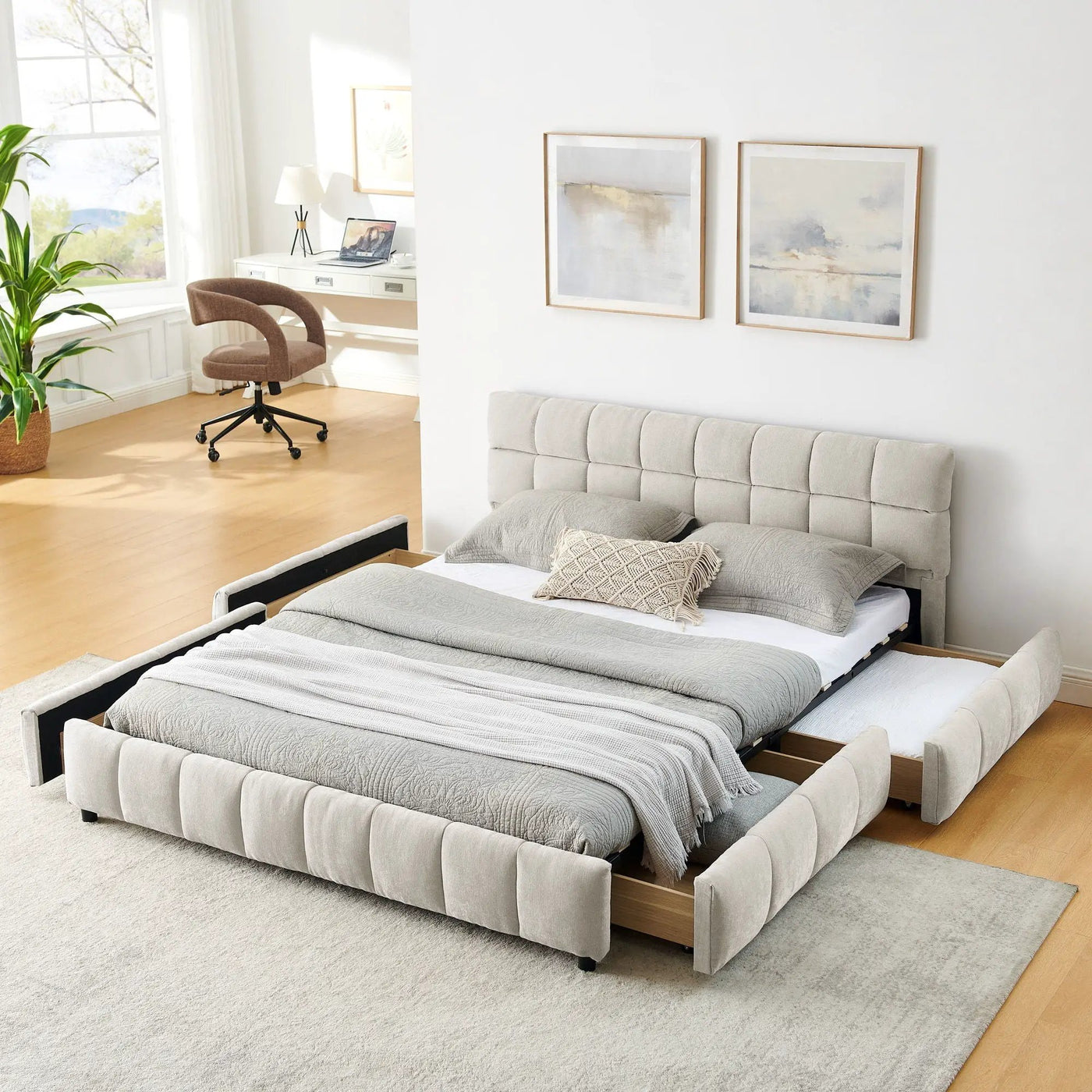 Modern Platform Bed Frame With Thick Fabric by HouseOfZazla
