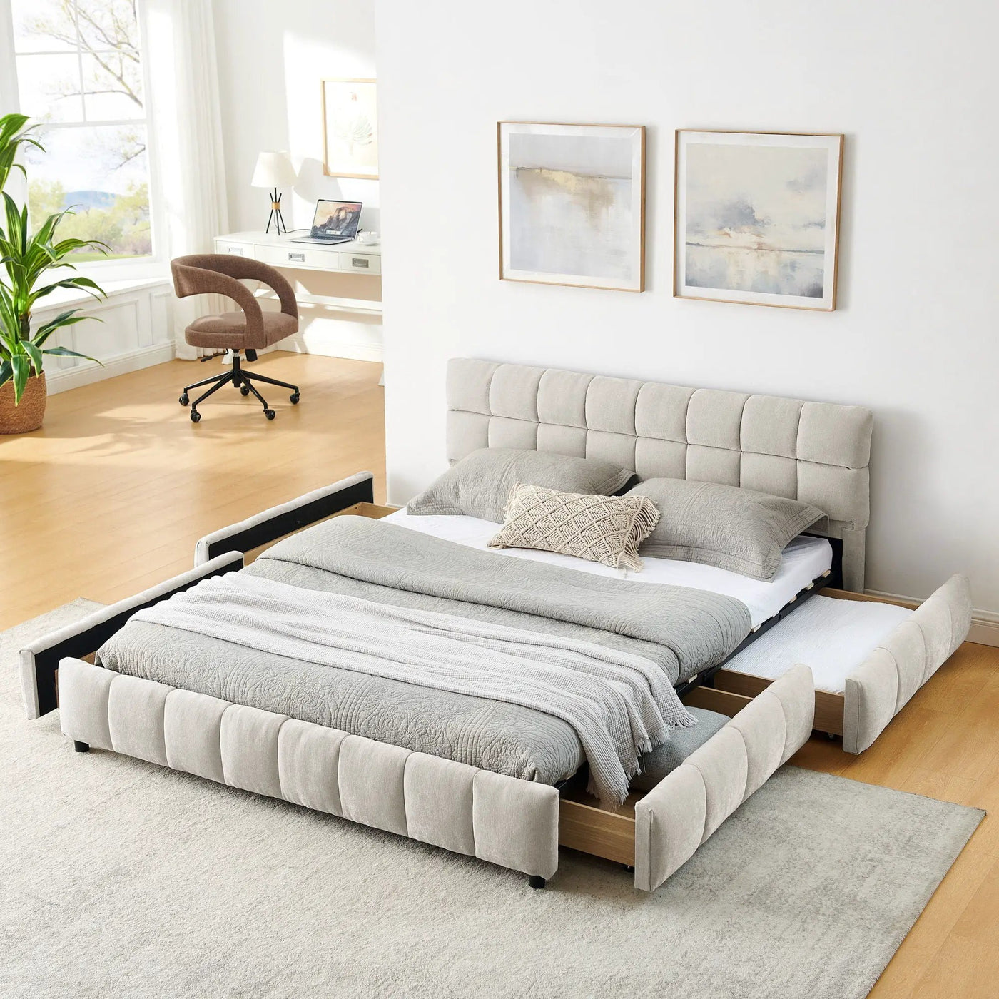 Modern Platform Bed Frame With Thick Fabric by Unique Piece Furniture