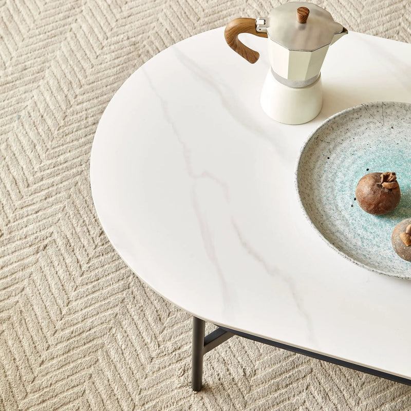 Contemporary Coffee Table Sintered Stone Surface With Ceramic Finish Double Layer Design Base Matte Shelf Modern Living Room Center Table - White / Gray by Unique Piece Furniture