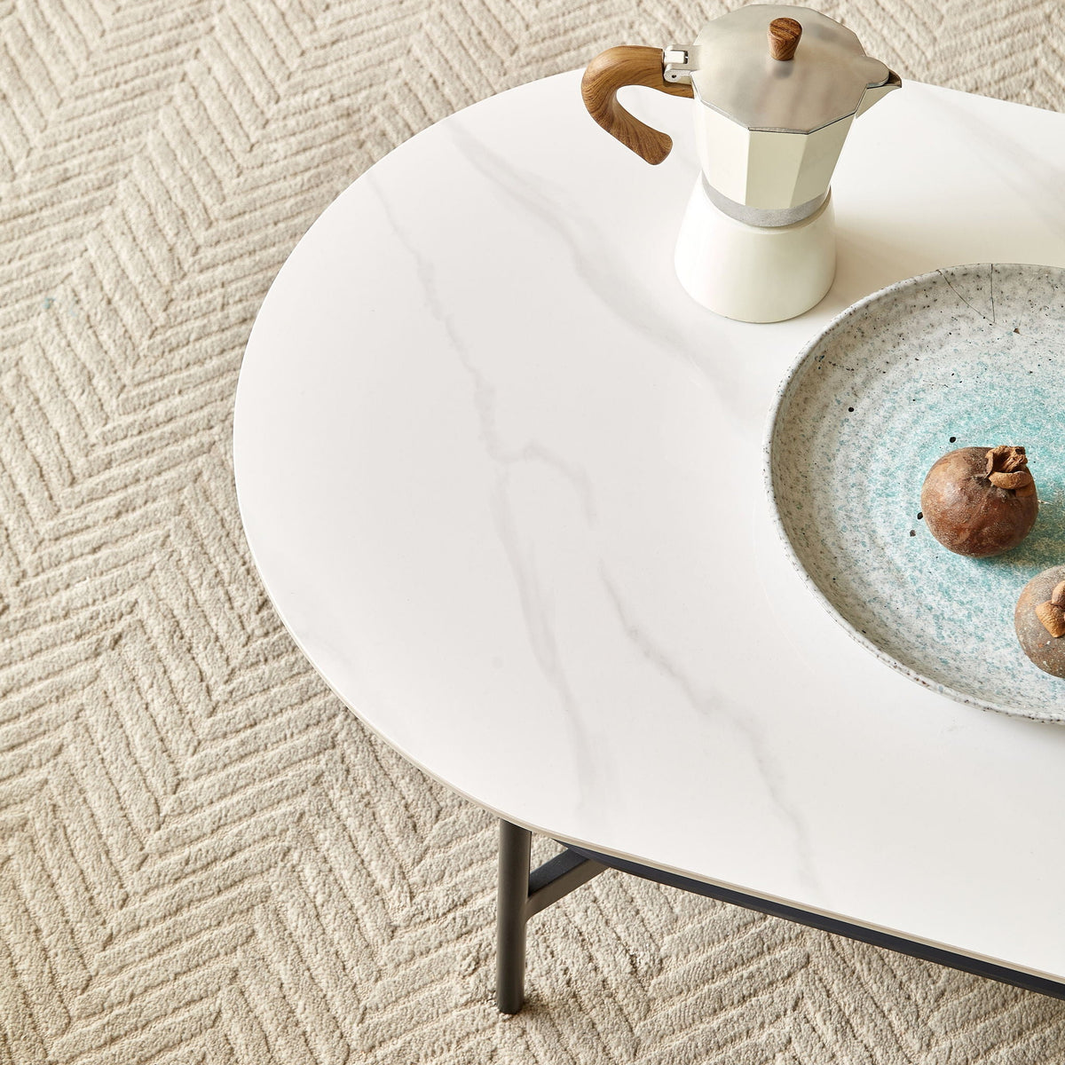 Contemporary Coffee Table with Sintered Stone Surface and Double Layer - White / Gray, photo 9 of 18