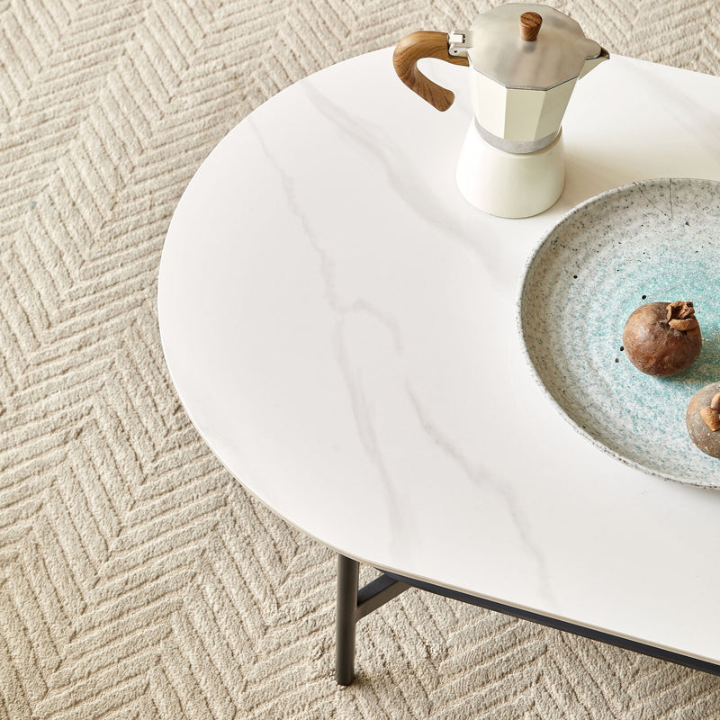 Contemporary Coffee Table with Sintered Stone Surface and Double Layer - White / Gray, photo 9 of 18