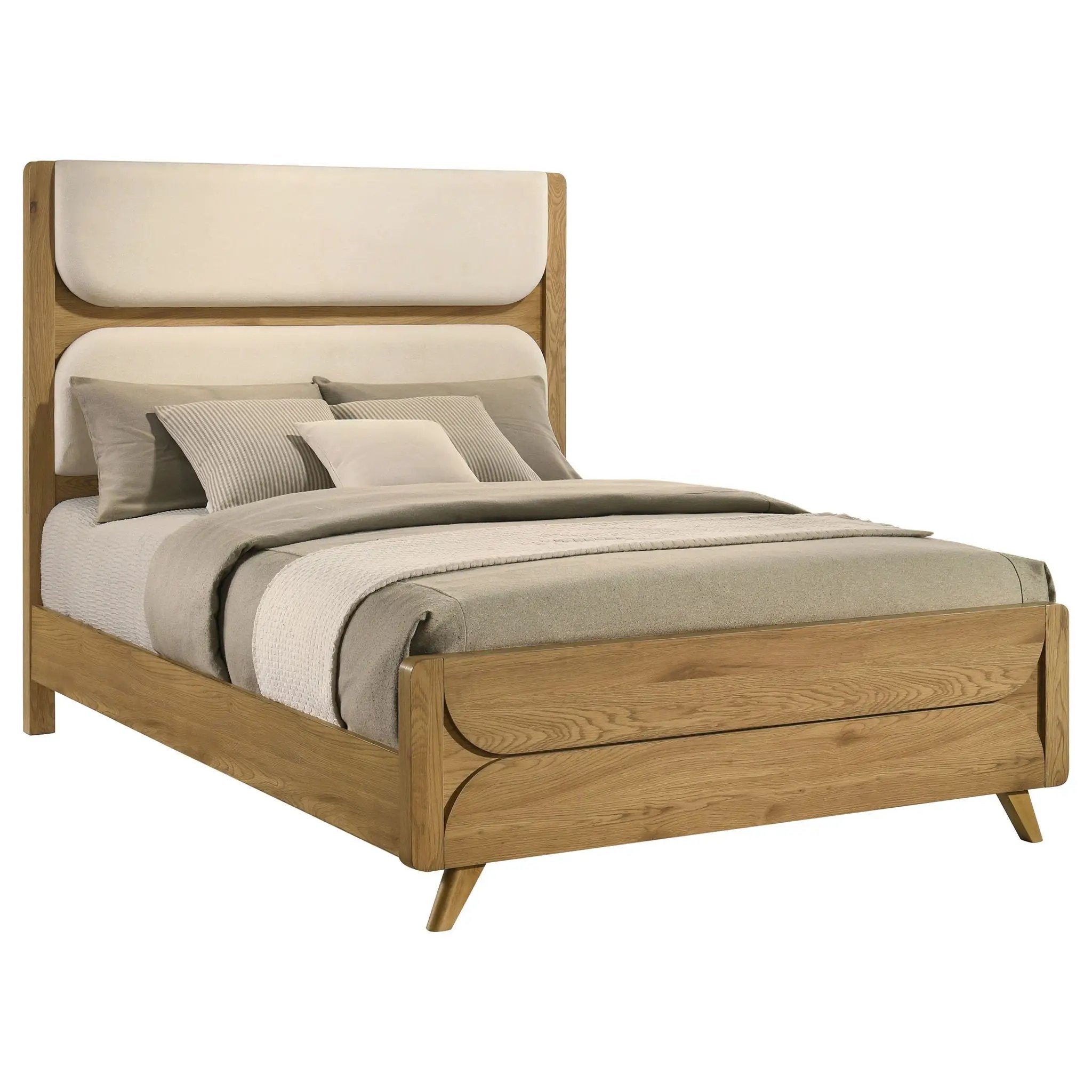 Bennett 62-inch Queen Upholstered Panel Bed Cream and Light Oak by Unique Piece Furniture
