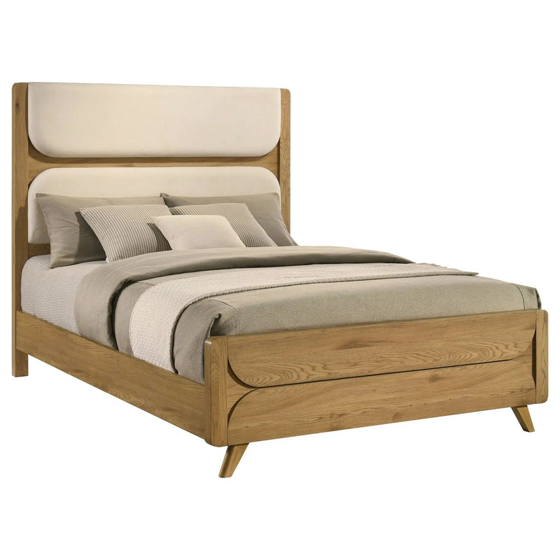 Bennett 62-inch Queen Upholstered Panel Bed Cream and Light Oak by Unique Piece Furniture