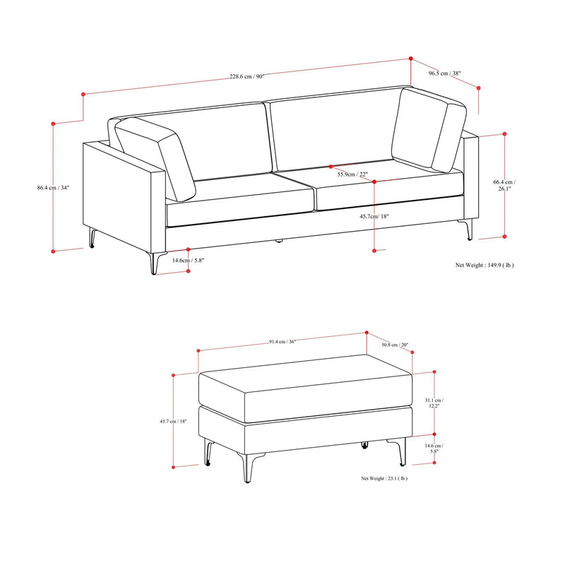 Ava - Mid Century Sofa With Ottoman Set by Unique Piece Furniture