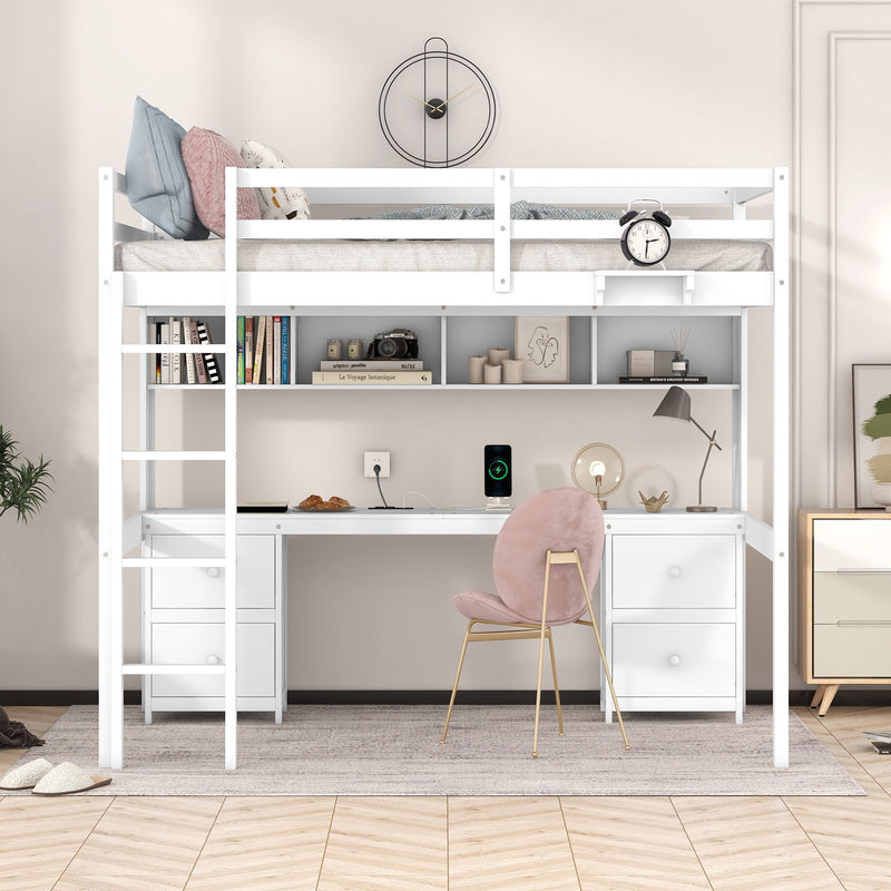 Loft Bed With Desk, Cabinets, Drawers, Charging Station And Bedside Tray by HouseOfZazla