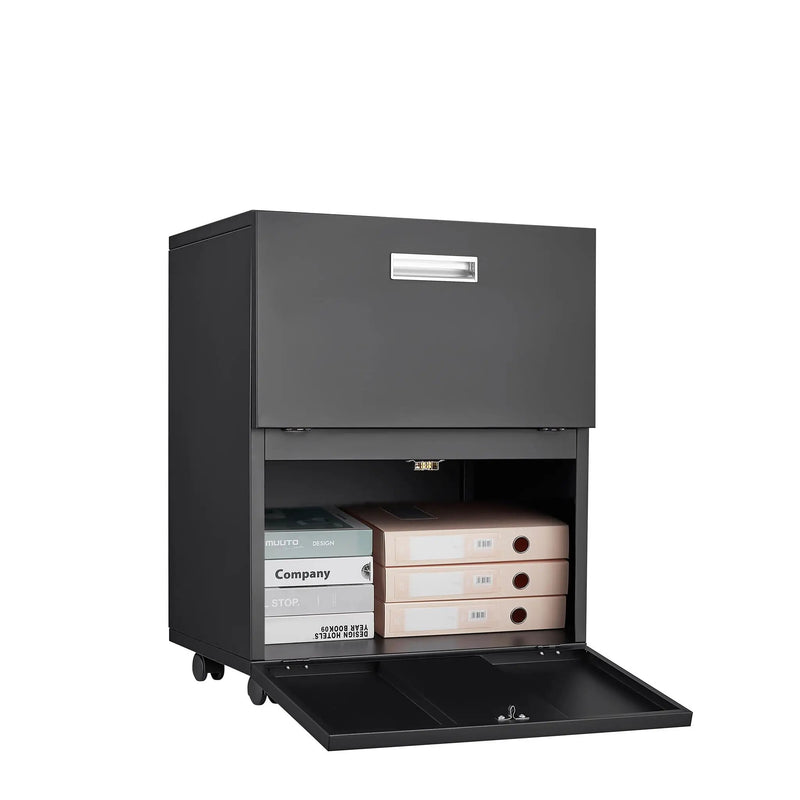 Office Furniture Copier Cabinet 2 Door Steel Copier Stand Mobile Pedestal File Printer Stand - Black by HouseOfZazla