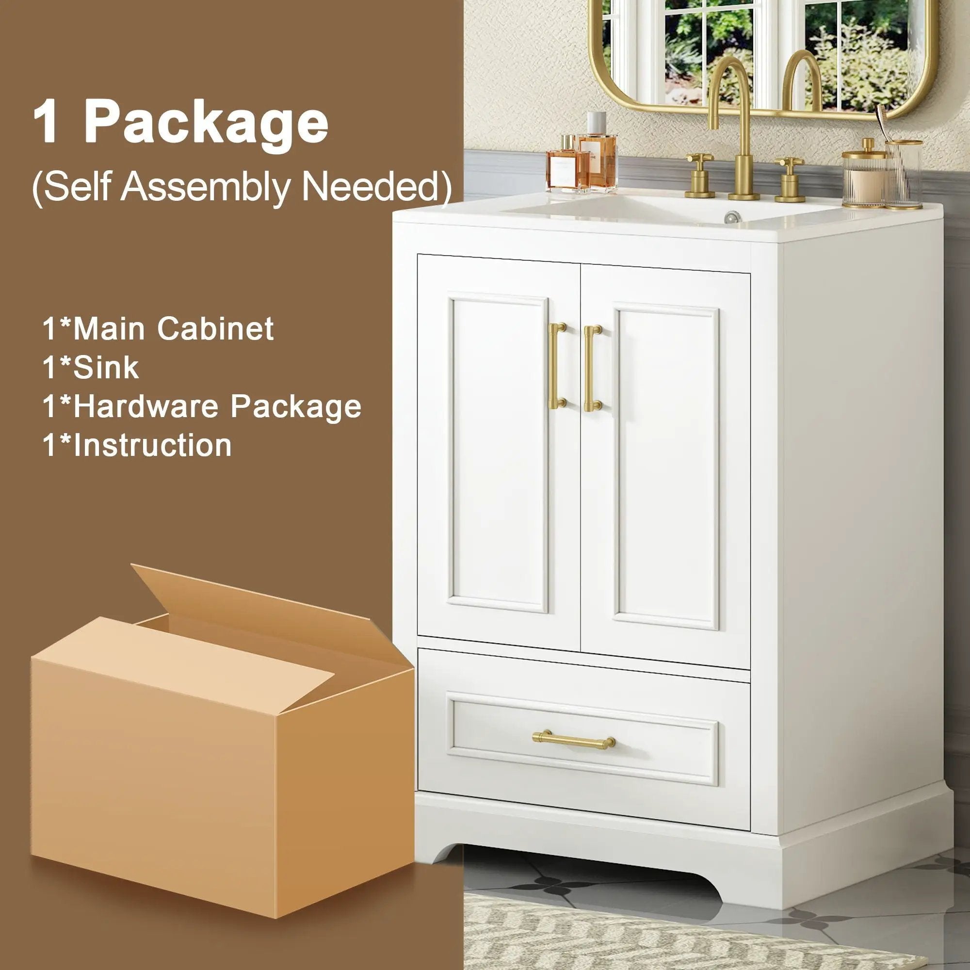 Bathroom Vanity With Sink, 1 Divided Drawer And 2 Soft Close Doors With Double Shelf