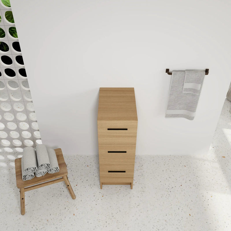 Slim Freestanding Bathroom Storage Cabinet, 3 Drawers - Light Oak by Unique Piece Furniture