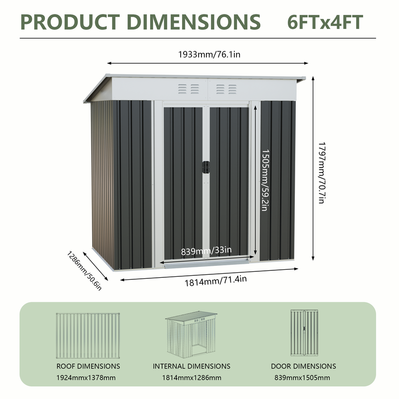 6x4 Ft Garden Shed for Patio and Outdoor Storage by HouseOfZazla