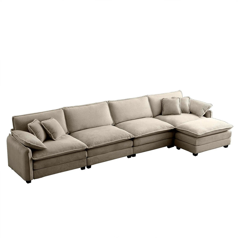 Modern Corduroy Upholstered 4-Seater Sofa with Footstool by HouseOfZazla