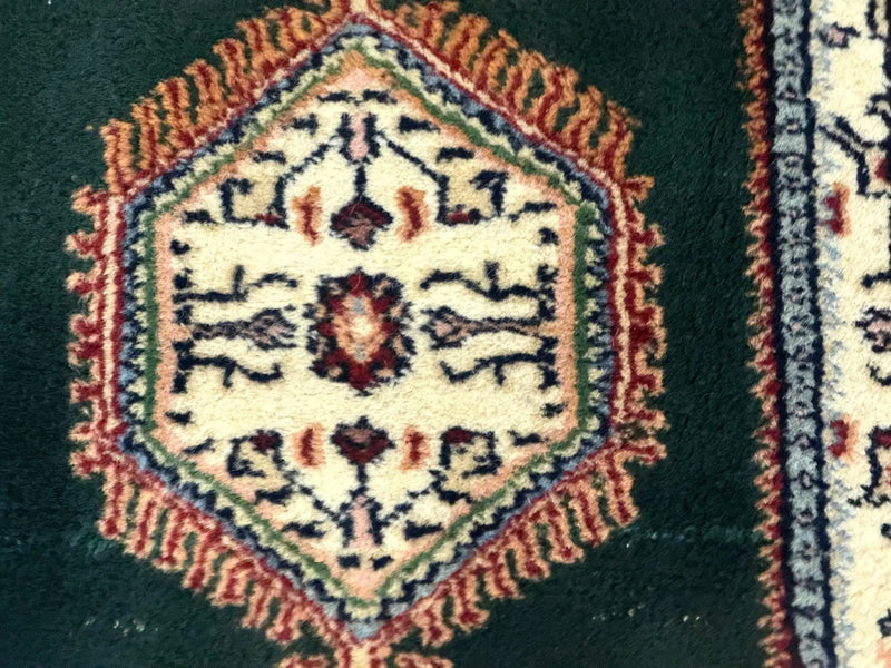 Small Indo Persian Dark Green Rug 2x3, Geometric Semi Open Field by Jewel Rugs