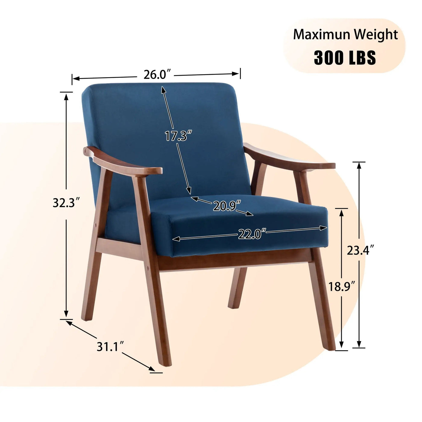 Mid Century Modern Accent Chair With Solid Wood Frame And Extra Thick Backrest by HouseOfZazla