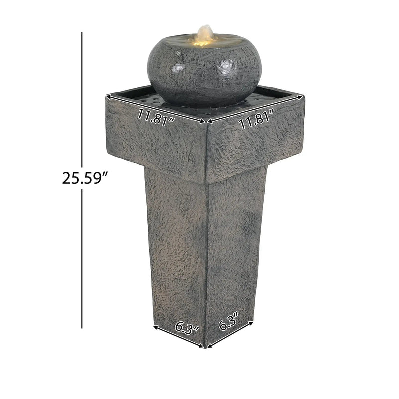 Minimalist Column Fountain With LED Lighting, Outdoor Decor For Patio, Porch And Garden - Gray by HouseOfZazla