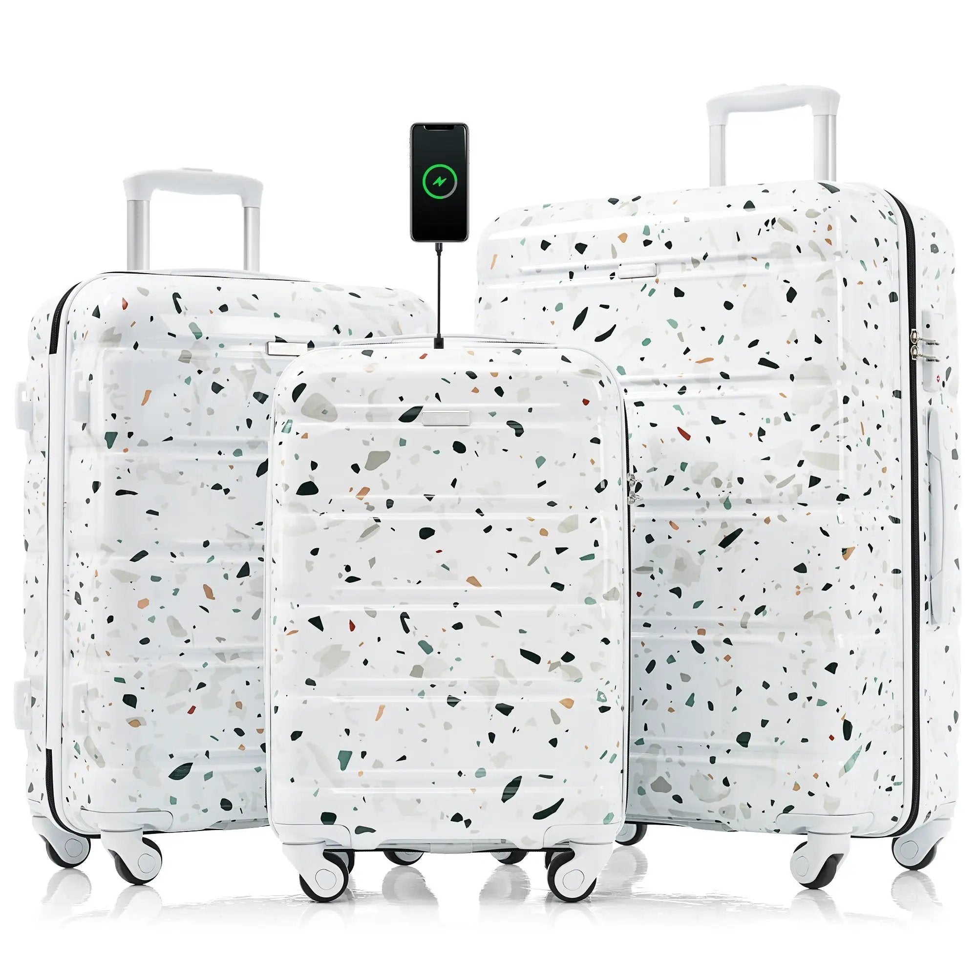 Luggage Set of 3 with USB Port and Spinner Wheels by HouseOfZazla