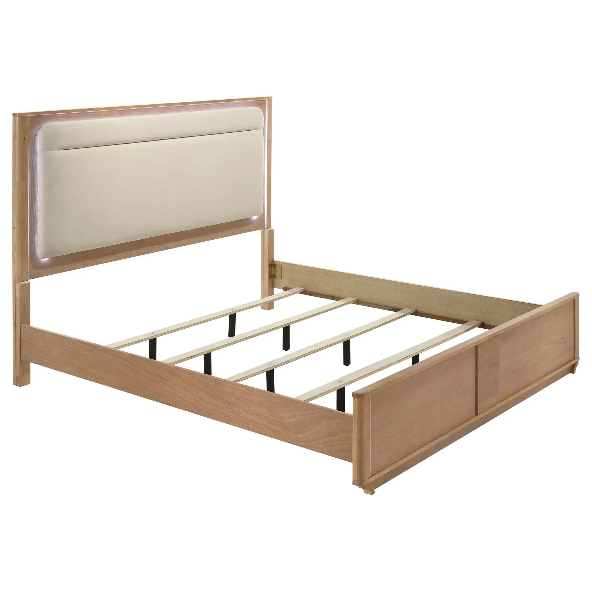 Leanne Eastern King LED Panel Bed Off White and Light Oak by Unique Piece Furniture