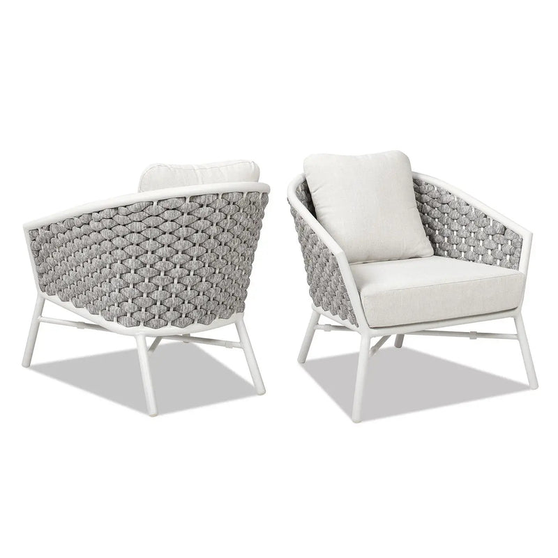 Rowan - Rope Barrel Back Patio Accent Arm Chair (Set of 2) - Optic White by HouseOfZazla