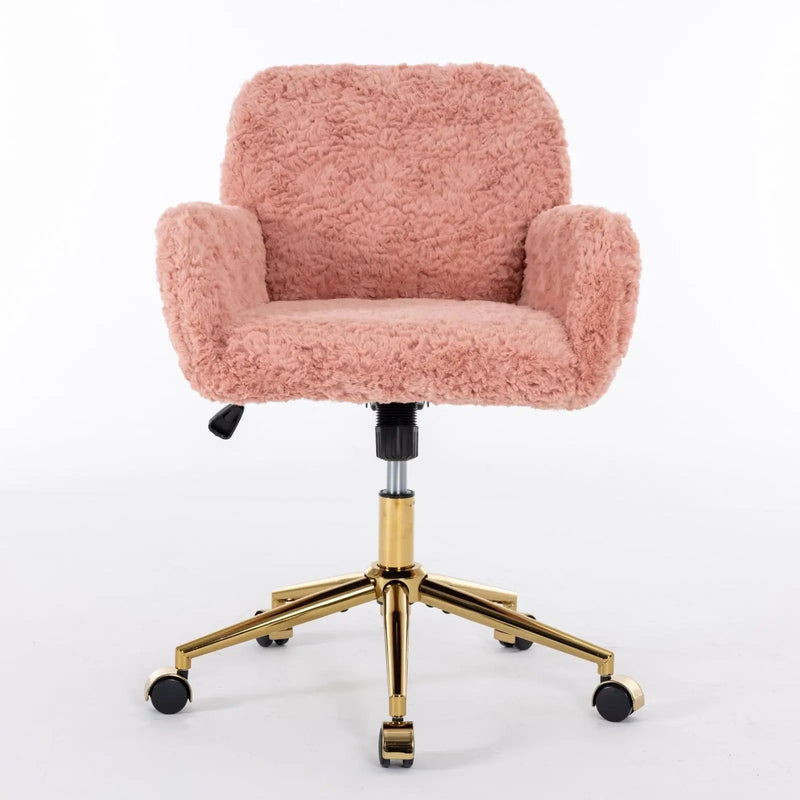 Office Chair, Artificial Rabbit Hair Home Office Chair With Metal Base, Adjustable Desk Chair Swivel Office Chair, Vanity Chair by Unique Piece Furniture