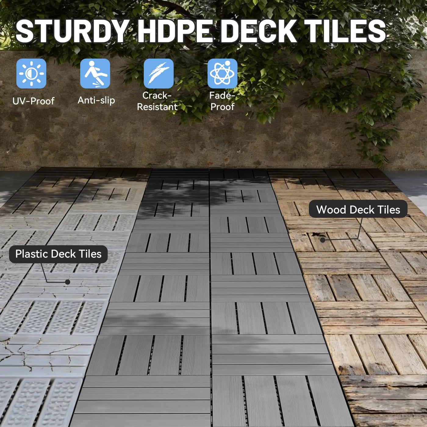 9 Pcs Interlocking Deck Tiles, 12" x 12" HDPE Outdoor Flooring by HouseOfZazla