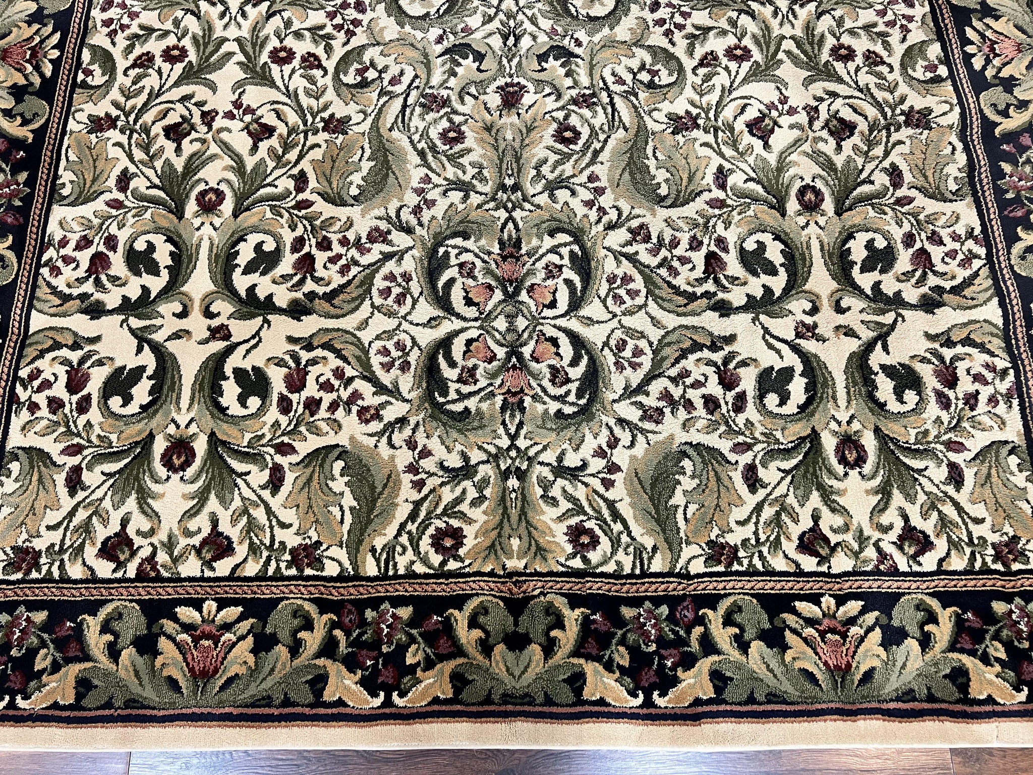 Oriental Rug 8x11, Floral Pattern, Ivory and Black by Jewel Rugs