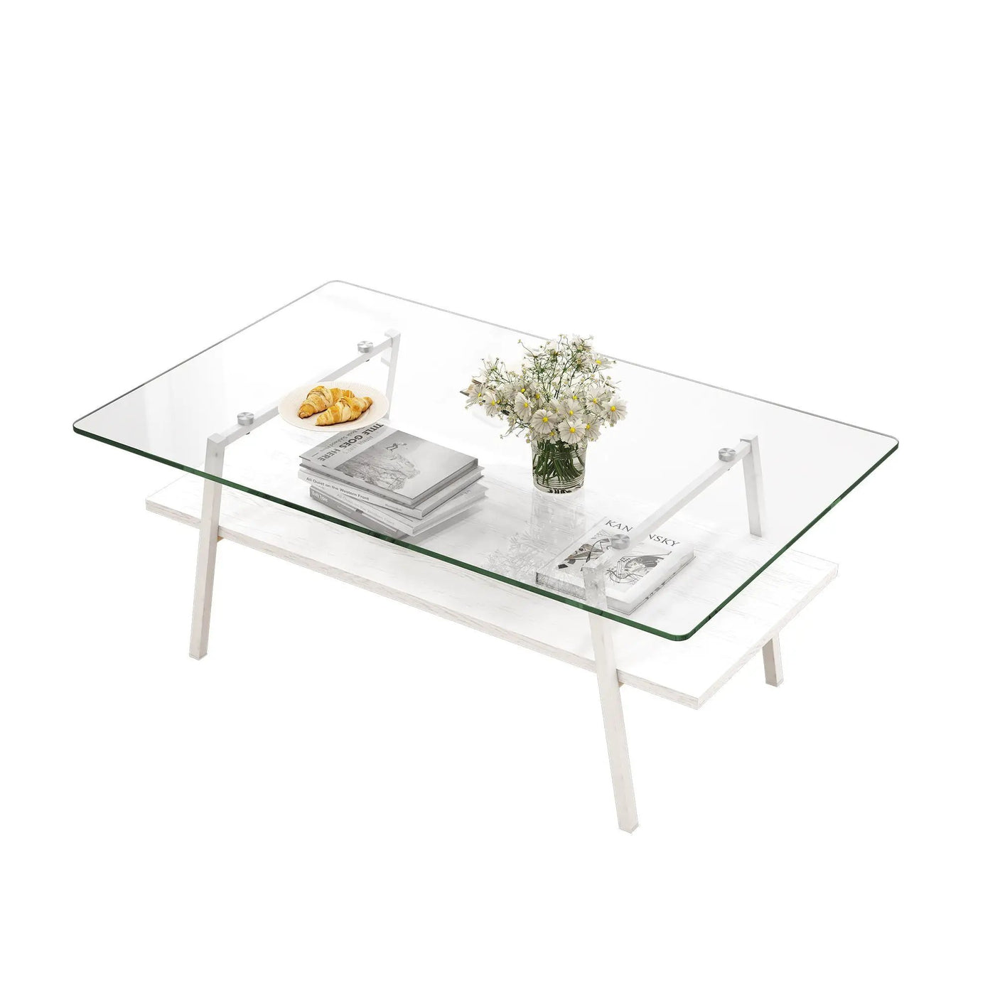 Rectangle Coffee Table, Tempered Glass Tabletop With Metal Legs, Modern Table For Living Room by HouseOfZazla