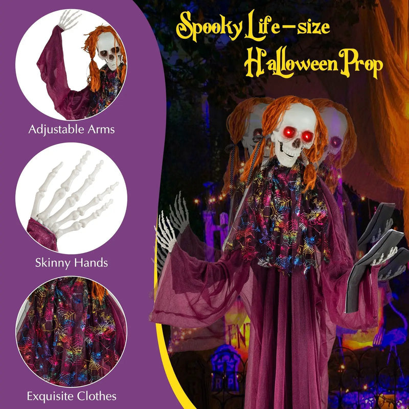 6 Feet Halloween Animatronic Standing Girl Holding Book with Sound-Activated Light-up Eyes and Moving Arms & Head by DirectDeals