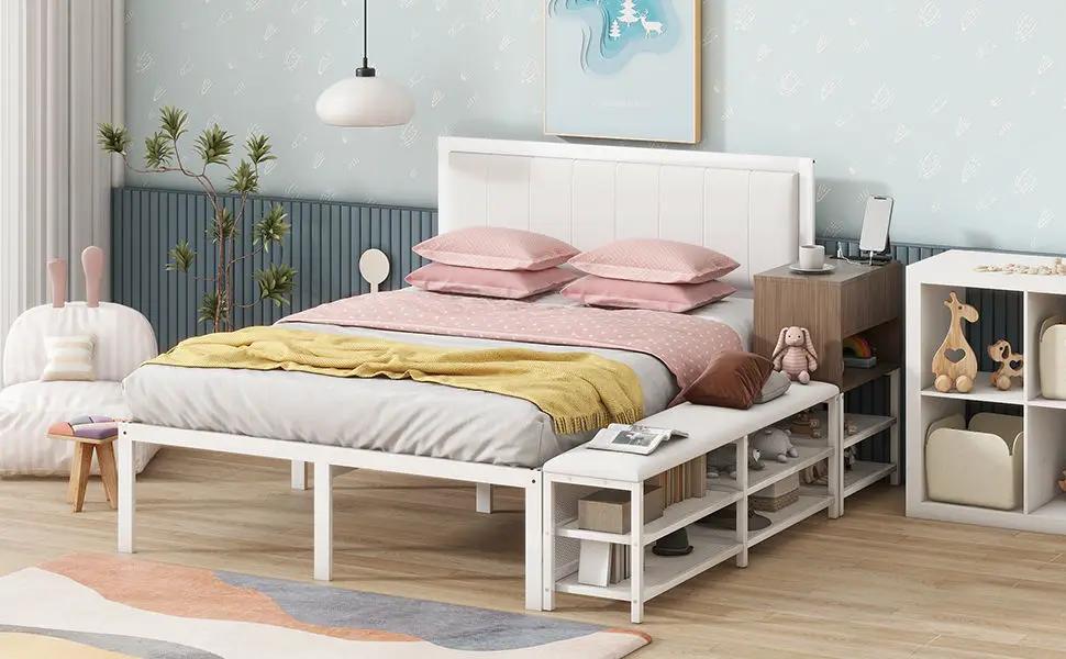 Platform Bed With 2 Tier Storage Shelves, Storage Cabinet by HouseOfZazla