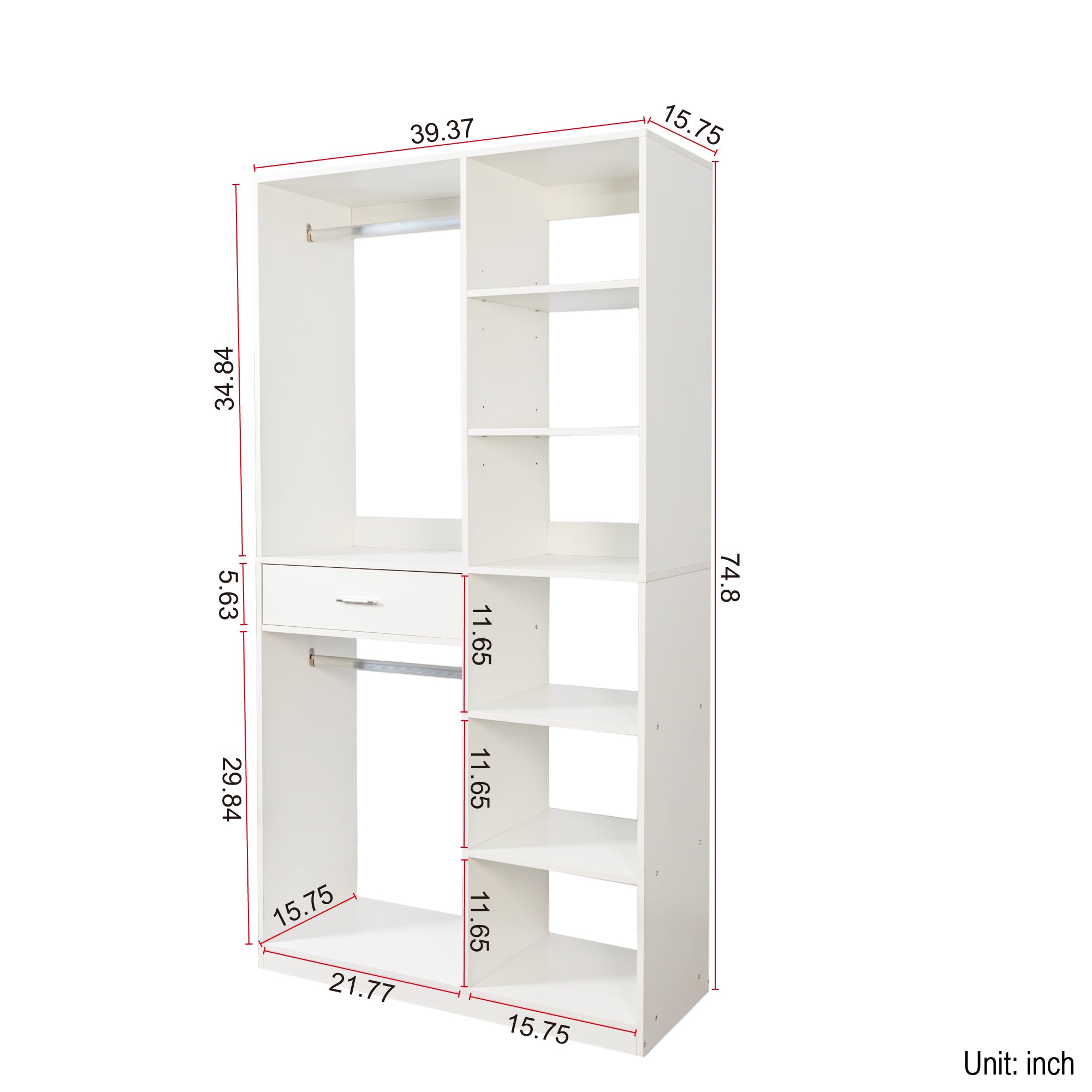 Freestanding Closet System with 6 Open Shelves and 2 Hanging Rods by HouseOfZazla