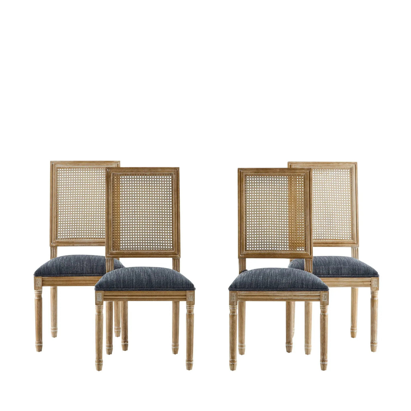 French Country Dining Chair With Rectangular Cane Backrest And Smooth Upholstered Seating by HouseOfZazla