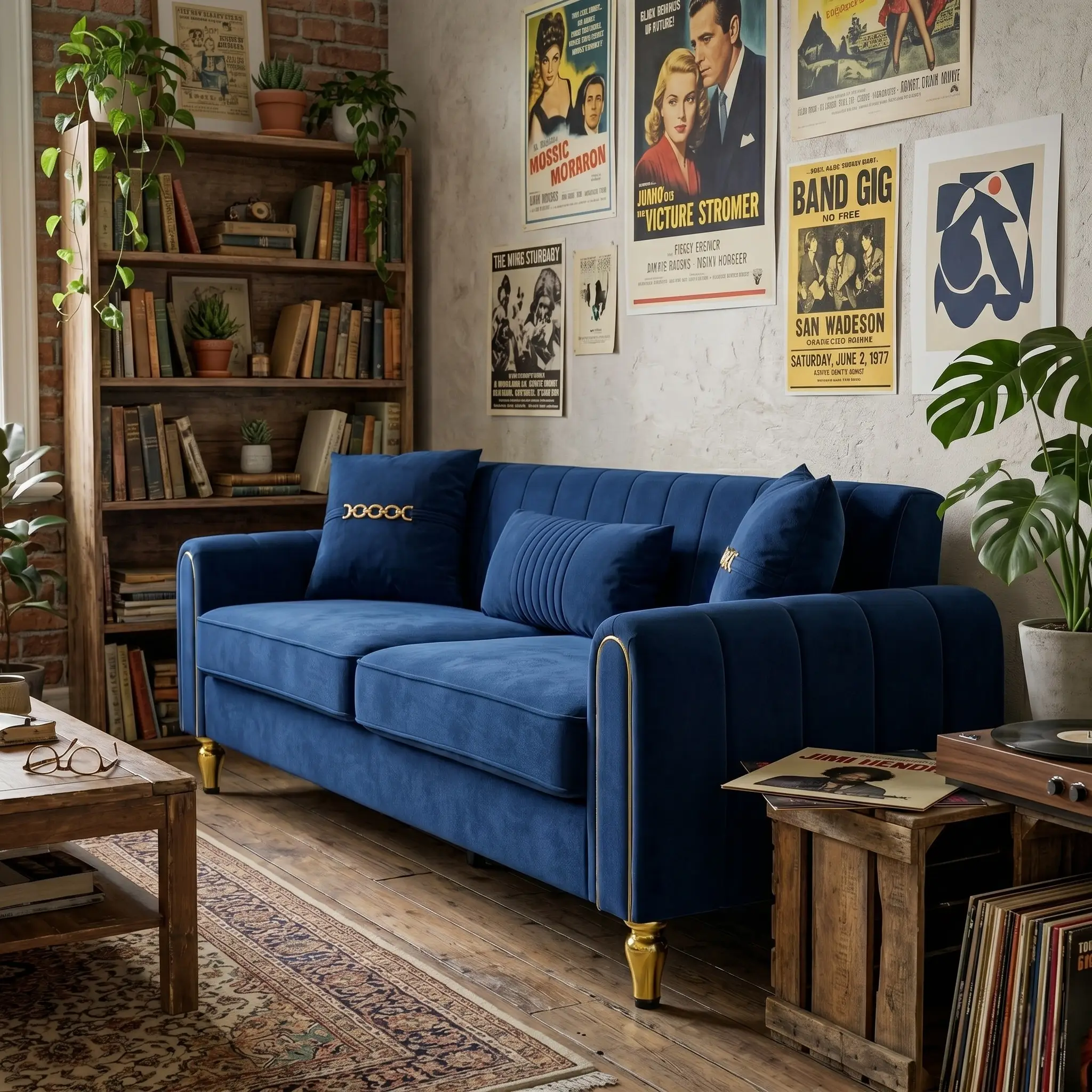 FX-P11-RB 87.4 Inches Upholstered 3-Seater Sofa with Throw Pillows by HouseOfZazla